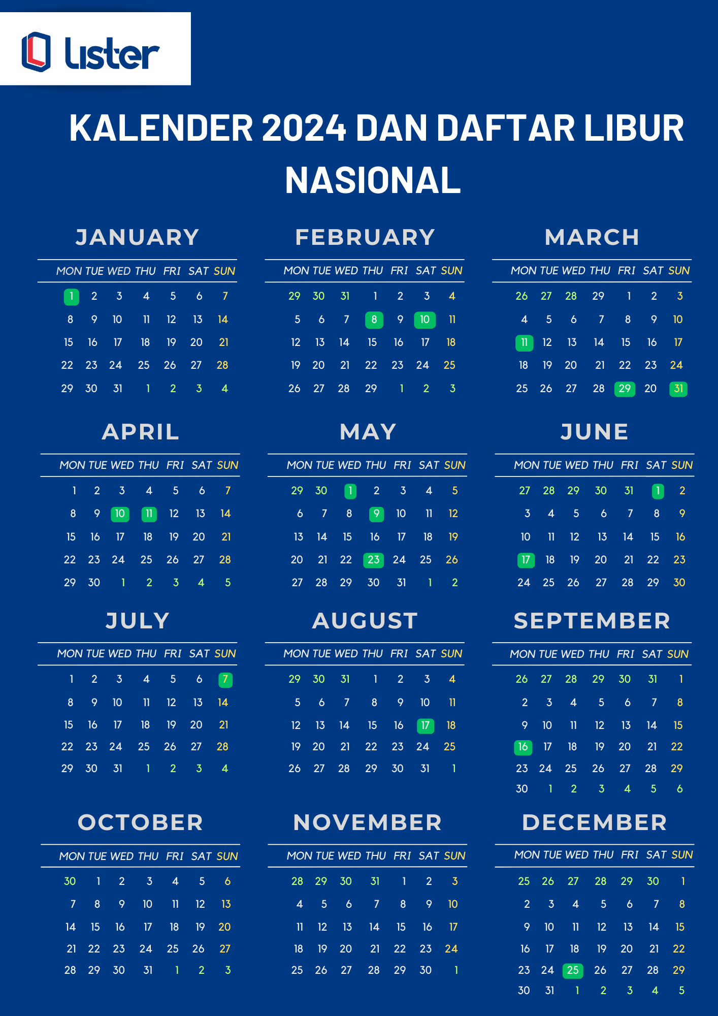 Kalender Lengkap Dengan Hari Libur Nasional 2024 Lister.co.id