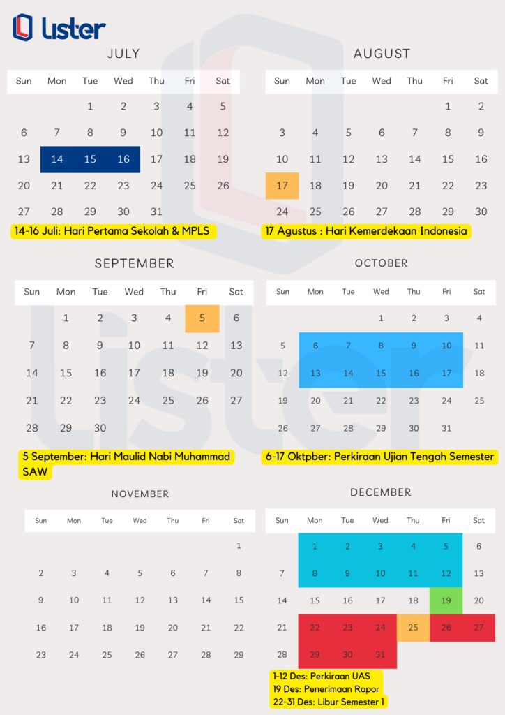 Kalender Pendidikan 2025/2026, Semester Gajil-Genap Kalender Pendidikan 2025 2026 Semester Ganjil