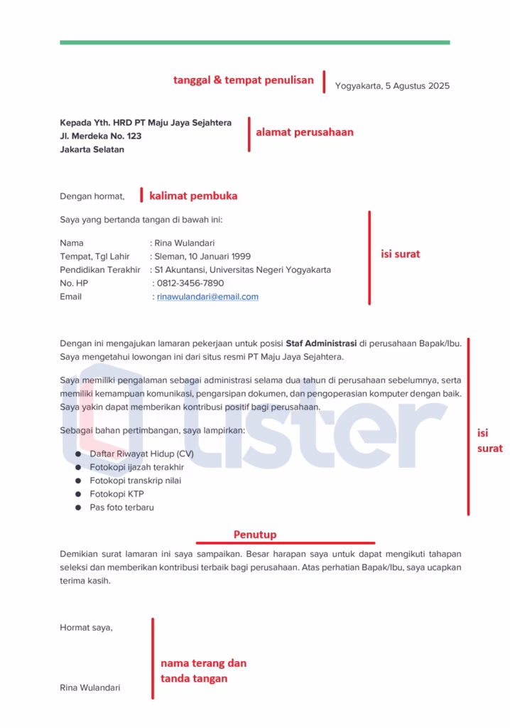 Contoh Surat Cover Letter Bahasa Indonesia