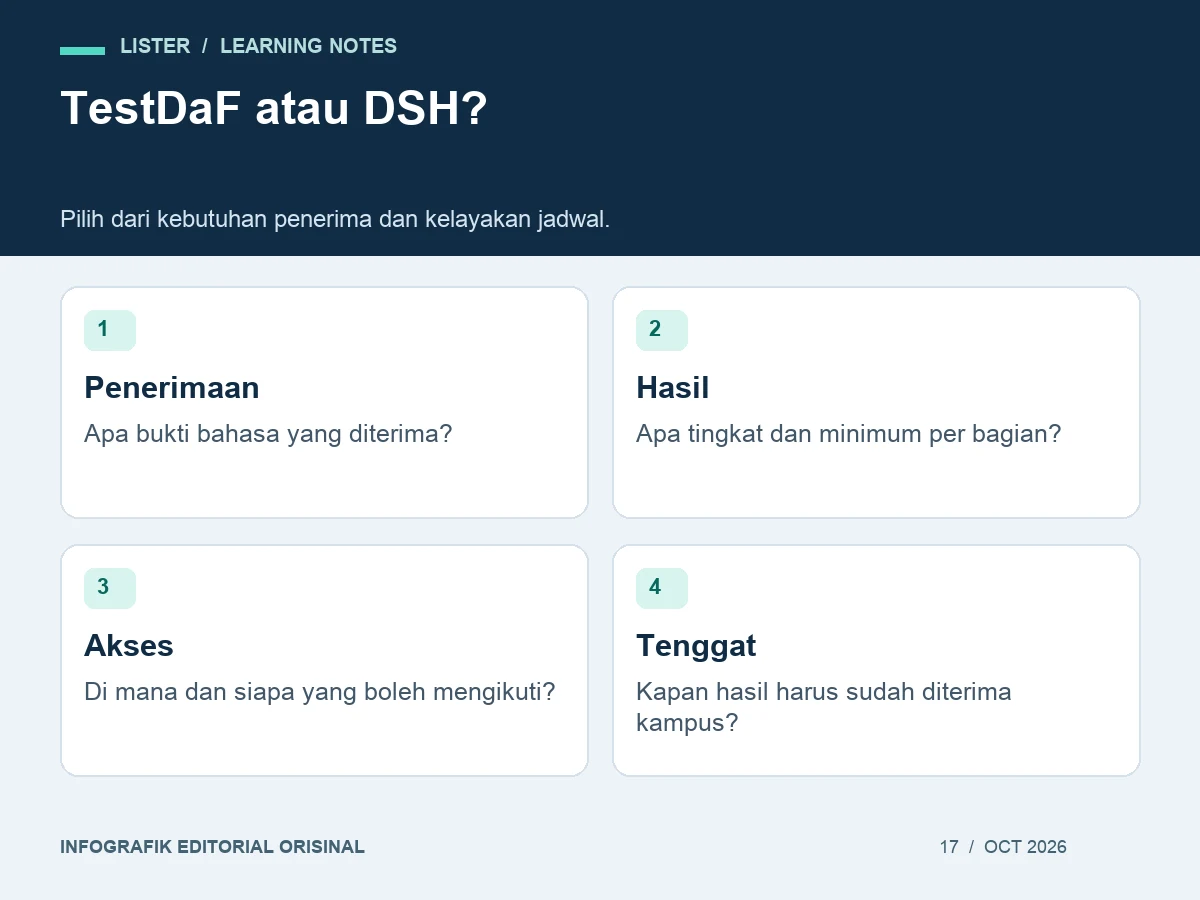 TestDaF atau DSH?: Penerimaan, Hasil, Akses, Tenggat.